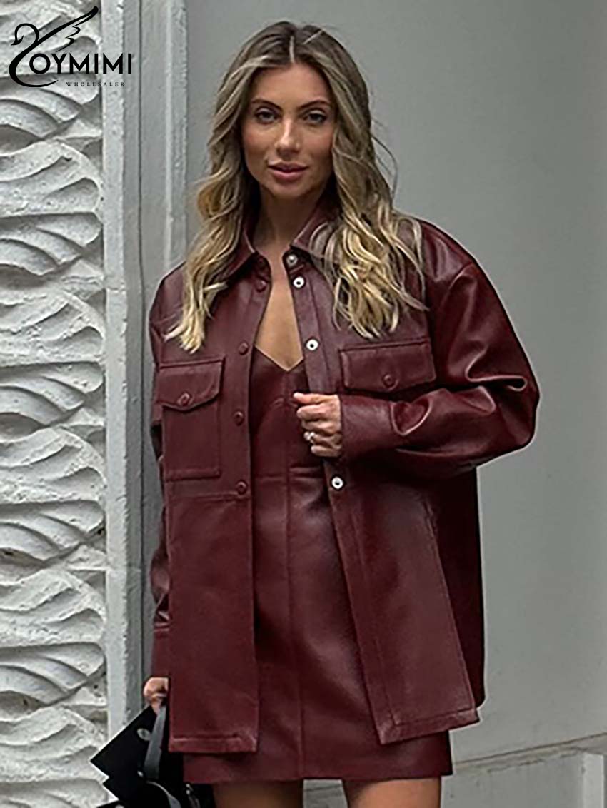 Women'S Red Formal Wear - Oymimi-Conjunto de dos piezas de cuero