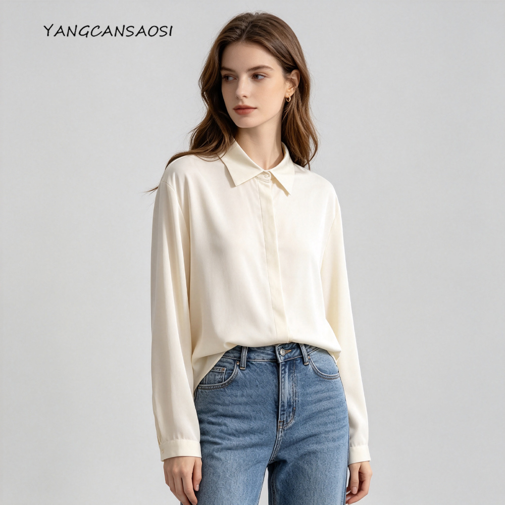 Silk Blouse - Camisa de manga larga versátil de