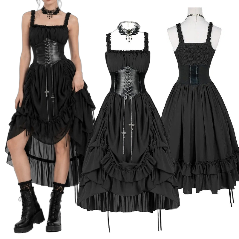Midi Dress - Vestido Gótico para Mujer, Estilo Corsé,