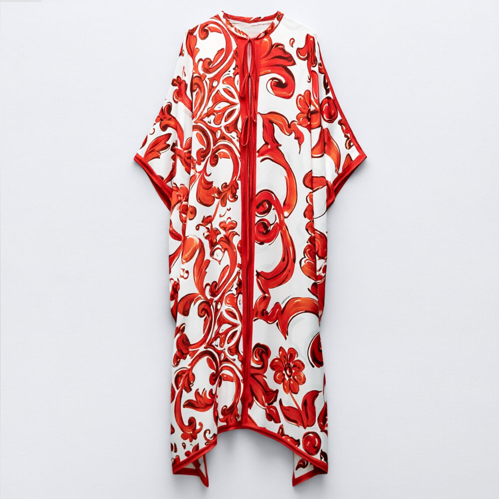 Women'S Red Formal Wear - Vestido Largo Holgado con Estampado Vintage