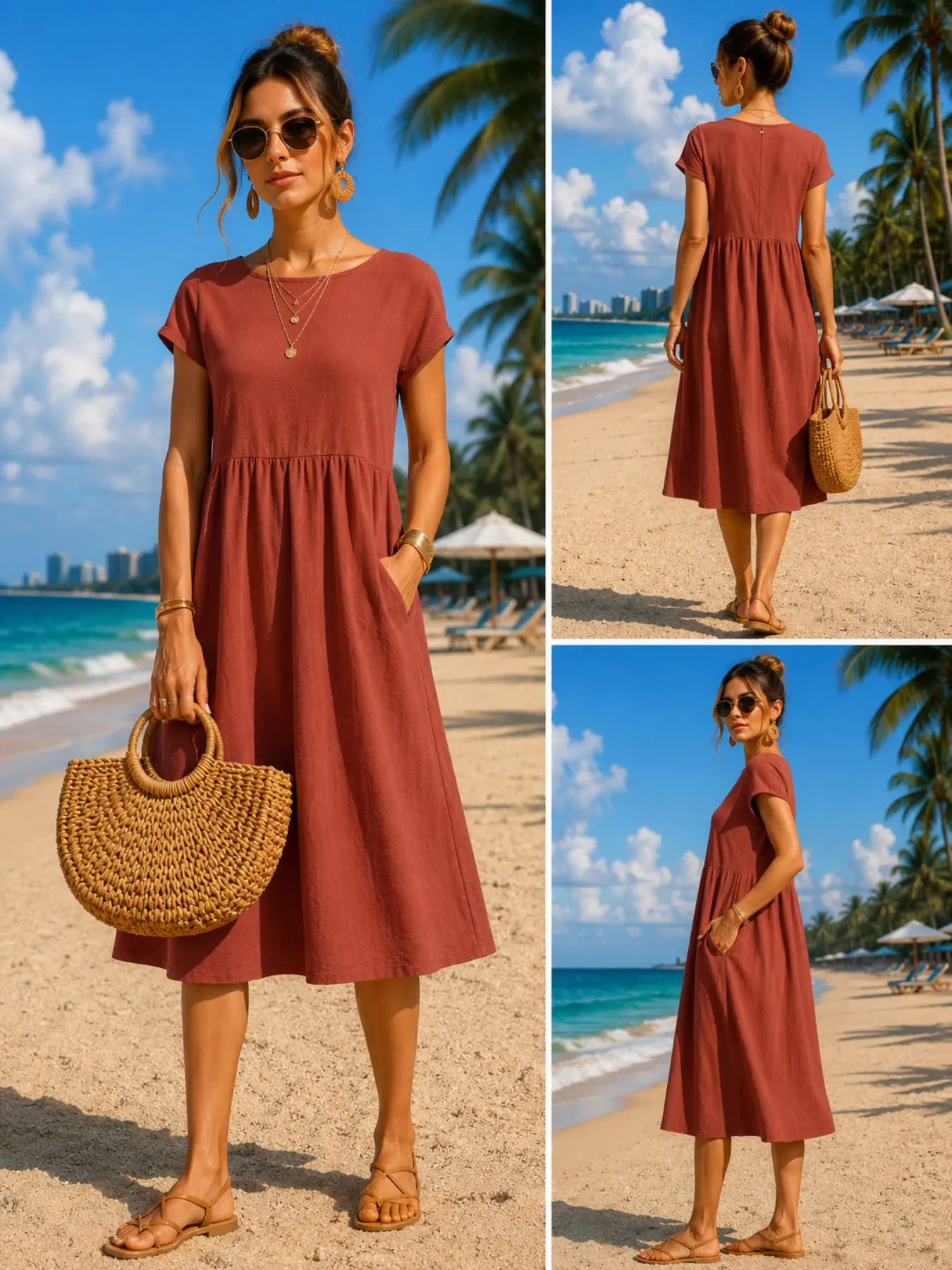 Midi Dress - Vestido midi informal para mujer, con