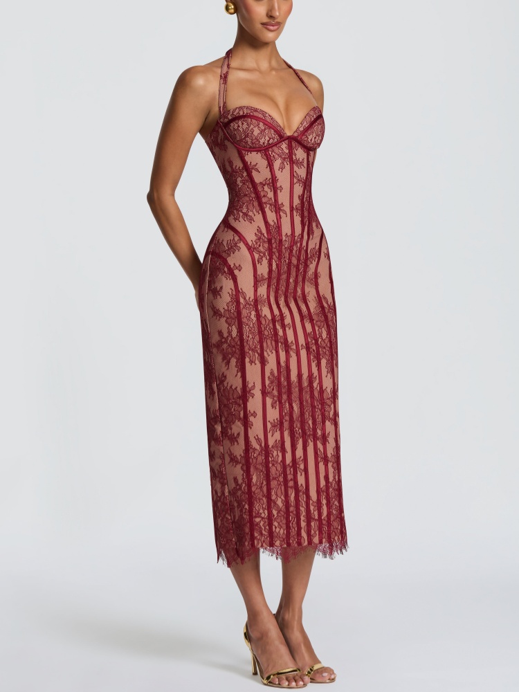 Vestido Midi Halter de Encaje  - Midi Dress reseña y precio
